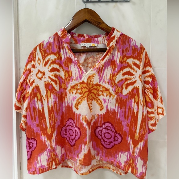 C&C California Tops - Colorful cropped linen top